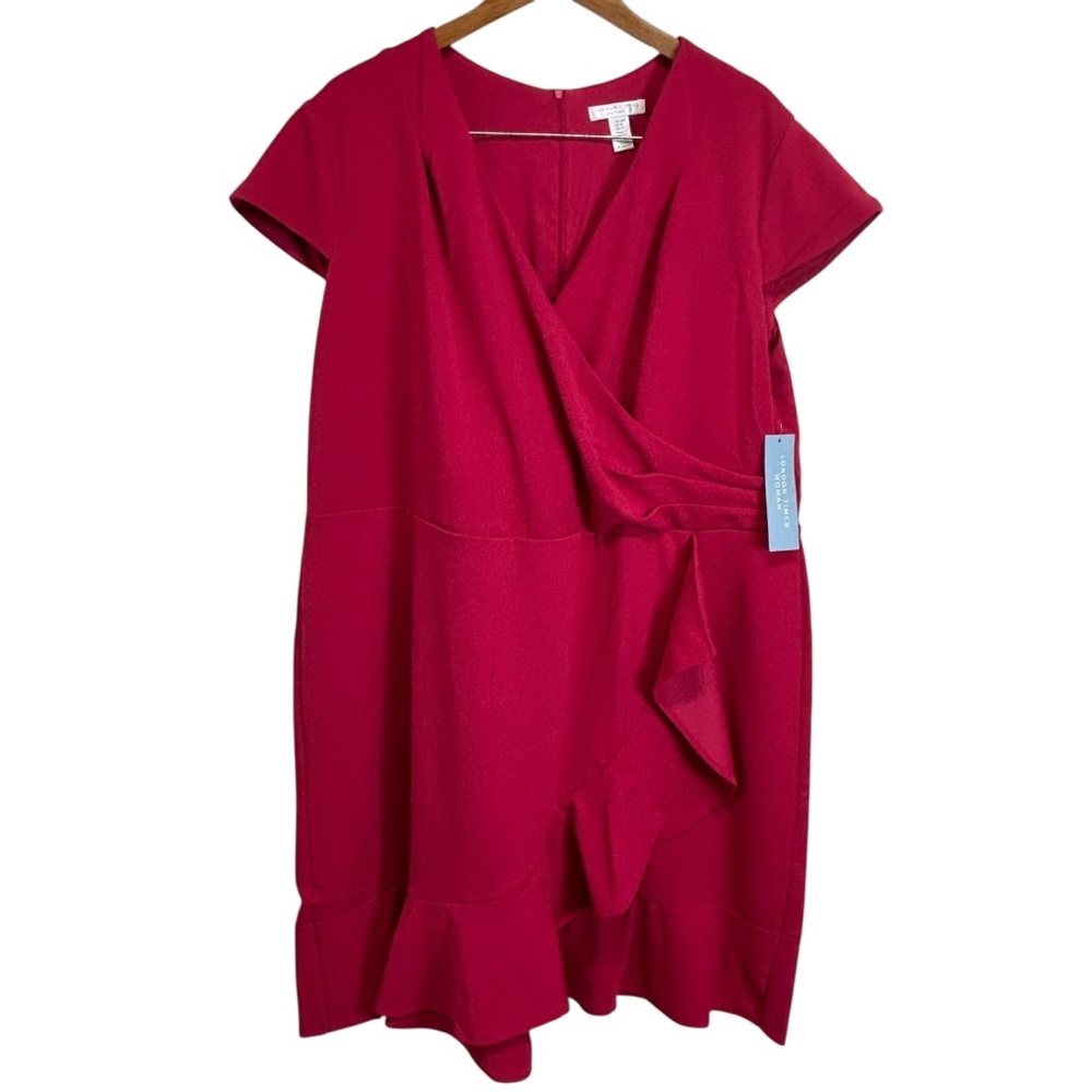 London Times Woman Pink V-Neck Dress Short Sleeve